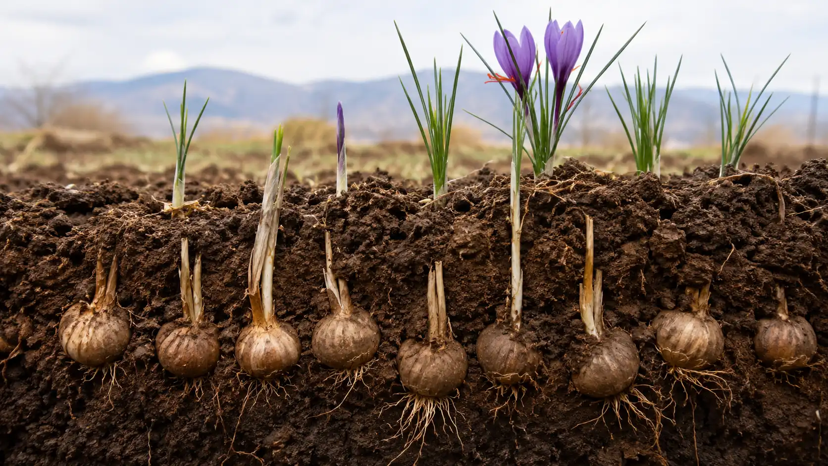 Saffron corm dormancy and flower emergence stages beneath the soil